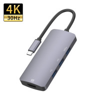 BRONKA Хаб Type-C 4в1 (HDMI x1 / USB 3.0 x3) модель UC912 серый космос Г90-52724