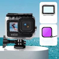Аквабокс для GoPro 9 / GoPro 10 до 45м (сенсорная крышка + фильтр фиолетовый) 0484
