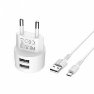 BOROFONE СЗУ Блок питания + USB кабель micro, 2 порта USB, BA23A 2.4A, 1 метр (белый) 4016 - BOROFONE СЗУ Блок питания + USB кабель micro, 2 порта USB, BA23A 2.4A, 1 метр (белый) 4016