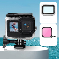 Аквабокс для GoPro 9 / GoPro 10 до 45м (сенсорная крышка + фильтр розовый) 0484