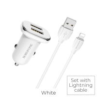 BOROFONE АЗУ 2xUSB + USB кабель lightning 8-pin BZ12 2.4A (белый) 8598