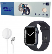 Смарт часы умные HW67 PRO MAX 45mm NFC экран 1.9" + магнитная зарядка таблетка (черный глянец Onyx) 43968
