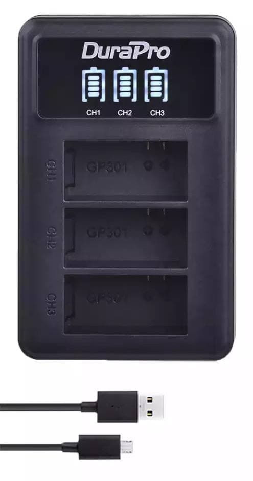 DuraPro ЗУ зарядное устройство док-станция LCD экран для 3х АКБ аккумуляторов для GoPro 3 / 3+ (22031)