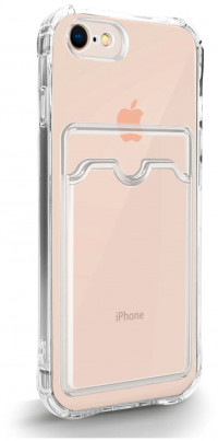 Чехол для iPhone 7 / 8 / SE 2020 силиконовый усиленный с защитой для камеры и картхолдером (прозрачный) 7453