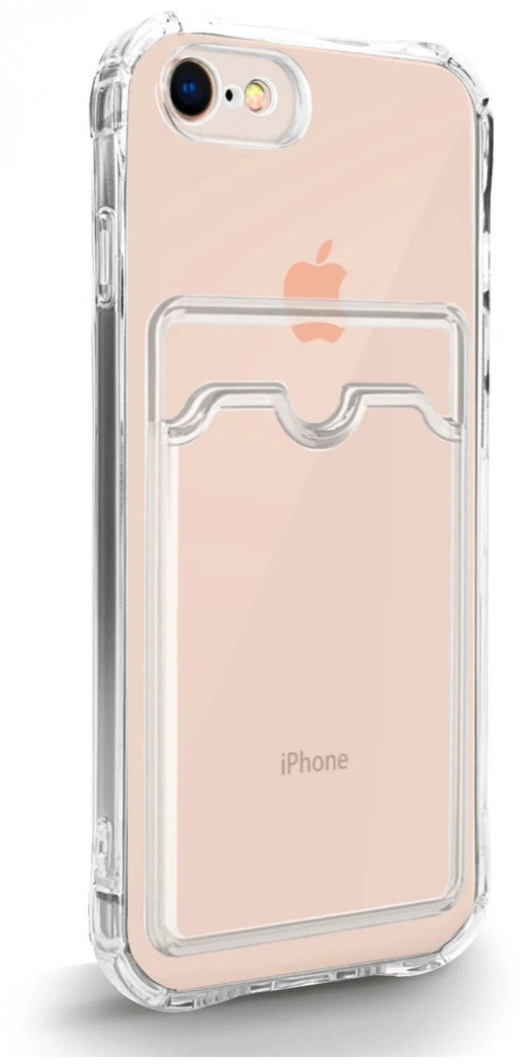 Чехол для iPhone 7 / 8 / SE 2020 силиконовый усиленный с защитой для камеры и картхолдером (прозрачный) 7453